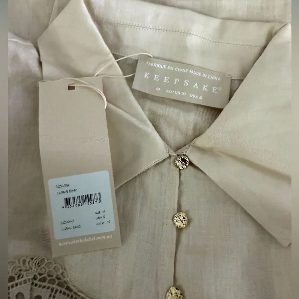 KEEPSAKE THE LABEL Carrie Trim Shirt in Linen NWT Size US 6